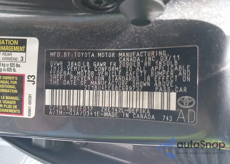 2011 Toyota Corolla S from USA, damaged, VIN 2T1BU4EE6BC689737